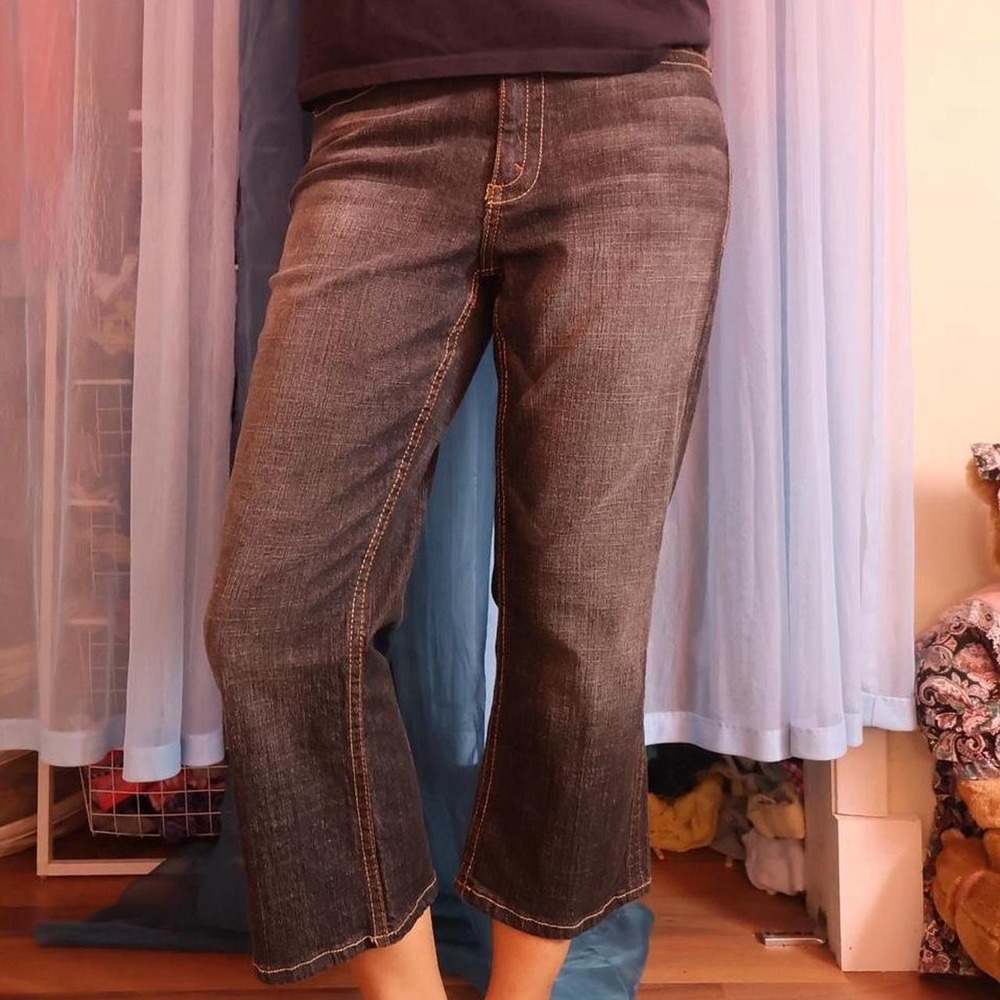 Faded Black Contrast Stitch Capri Jeans
